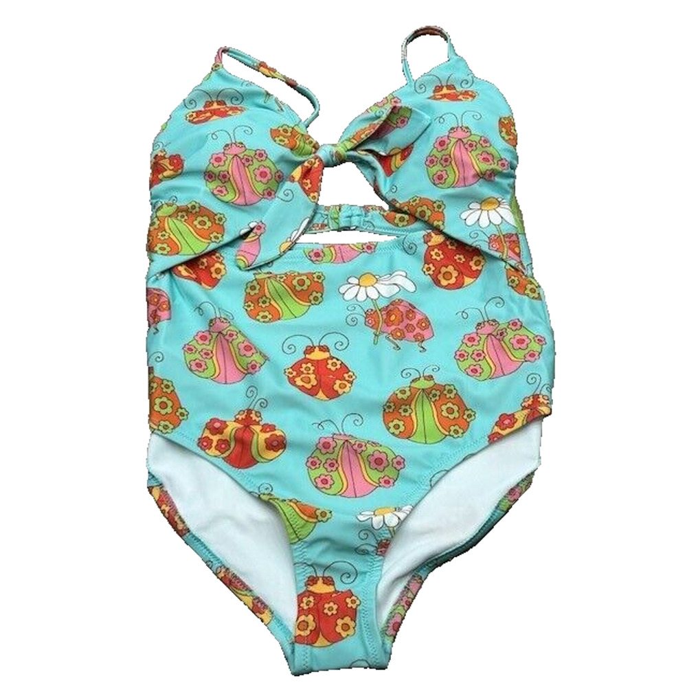 Modcloth Womens The Siena One-Piece Swimsuit Ladybug Flowers Print Blue‎ Size M